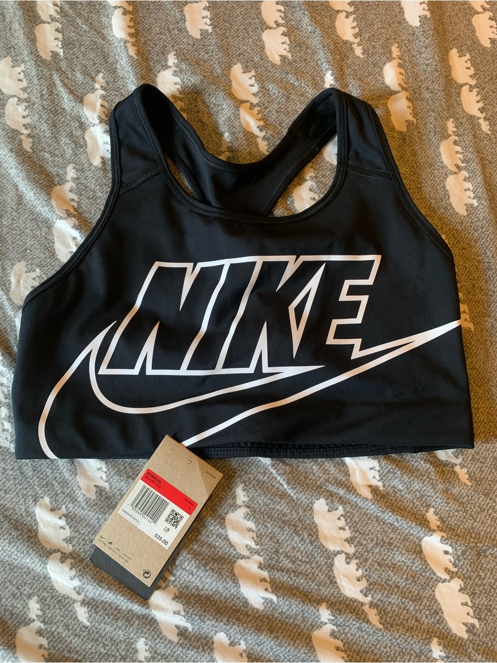 Nike Black Sports Bra with White Swoosh Accent